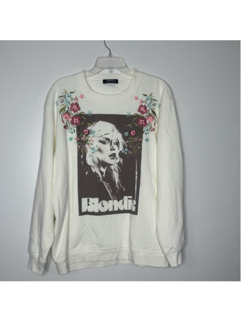 Blondie Graphic Sweatshirt Floral Embroidered Crewneck XL Band Tee Vintage Style - Picture 3 of 9